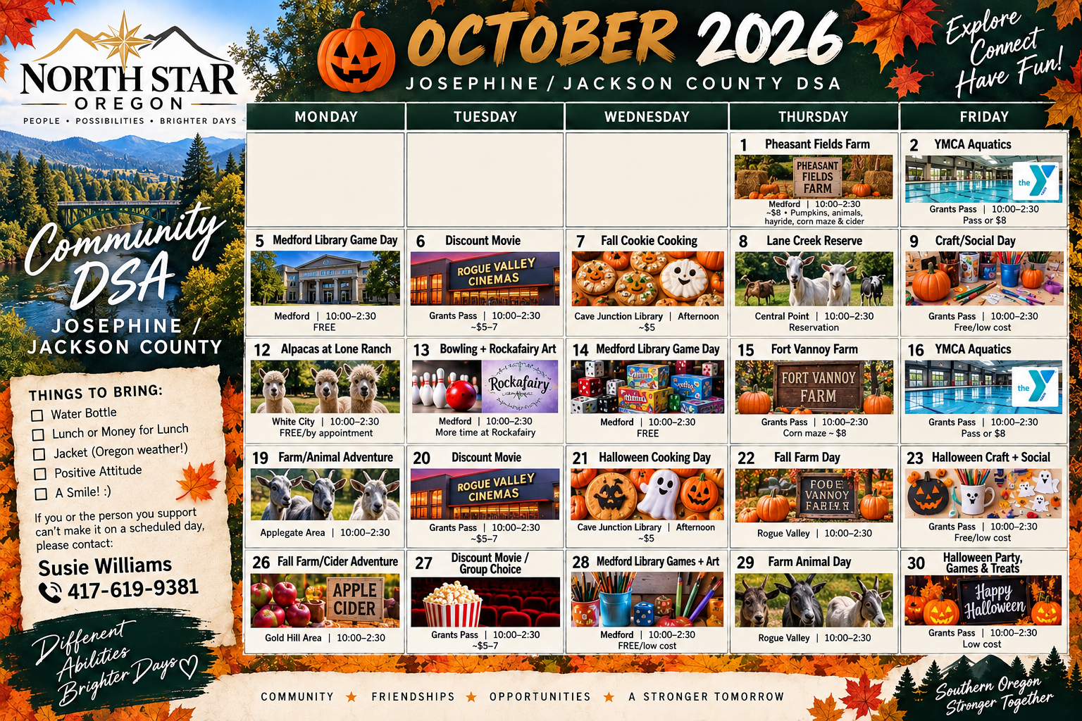 October 2026 calendar for Grants Pass & Medford DSA
