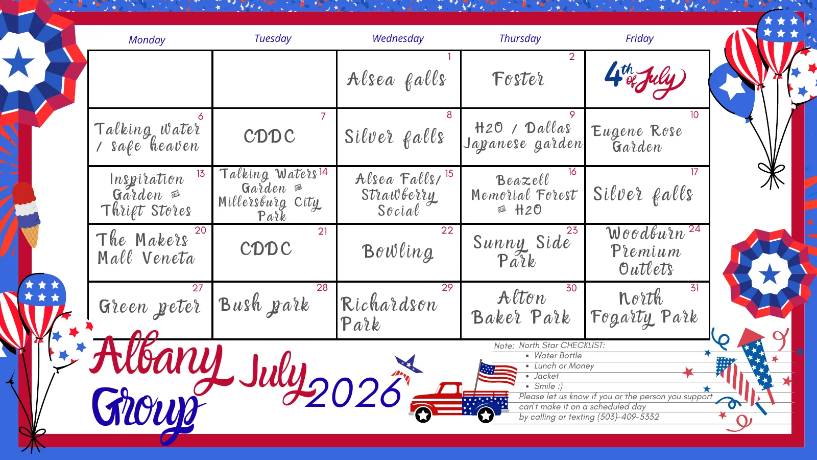 July 2026 calendar for Albany DSA group