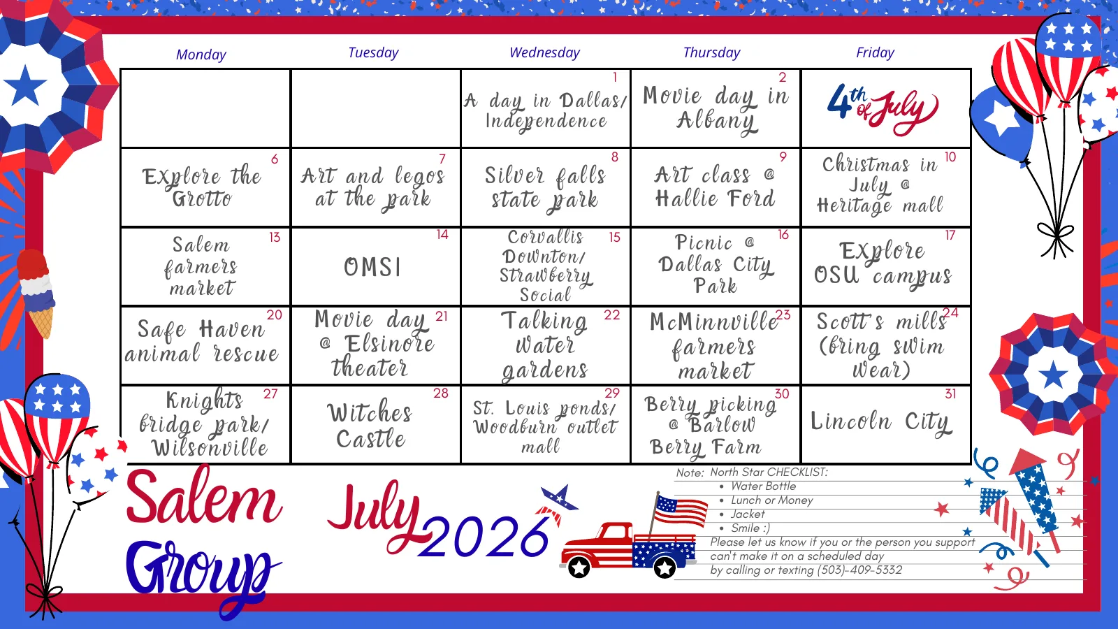 July 2026 calendar for Salem DSA group