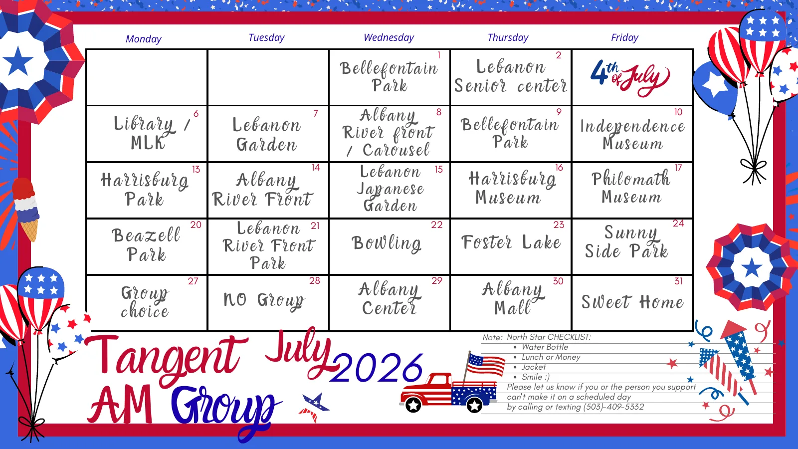 July 2026 calendar for Tangent AM DSA group